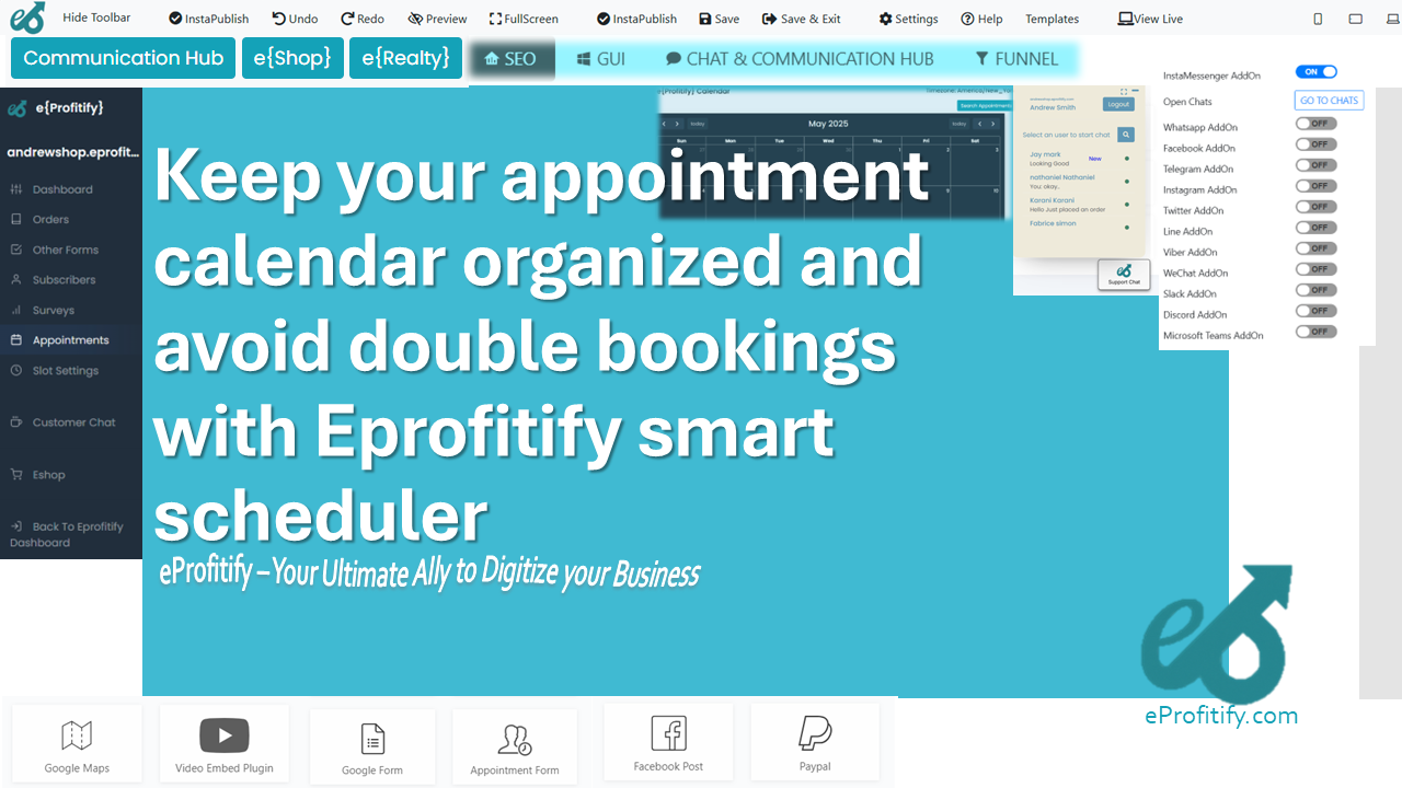 Keep your appointment calendar organized and avoid double bookings with Eprofitify smart scheduler
